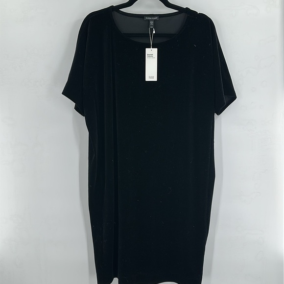 Eileen Fisher Stretch Velvet Shift Dress Black‎ Medium NWT - Picture 2 of 6